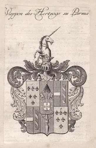 Wappen des Hertzogs zu Parma - Parma Italia Italien Italy Emilia-Romagna Wappen coat of arms Kupferstich antiq