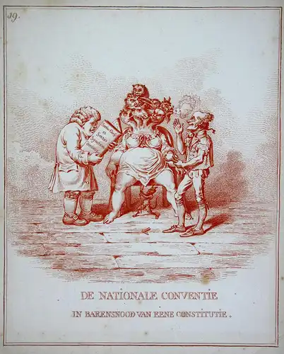 De Nationale Conventie in Barensnood van eene Constitutie - James Gillray caricature Fabel fable Mythologie my