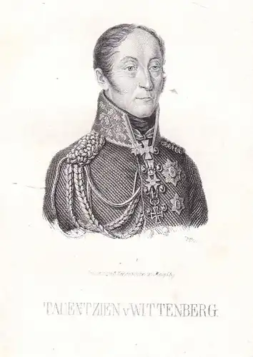 Tauentzien v. Wittenberg - Bogislav Friedrich Emanuel von Tauentzien Portrait Stahlstich antique print