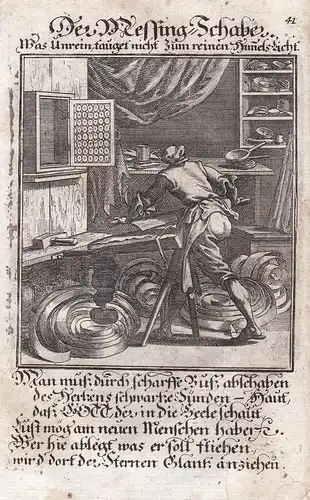 Der Messing-Schaber - Messing Schaber Messingschaber Kupferstich Beruf antique print