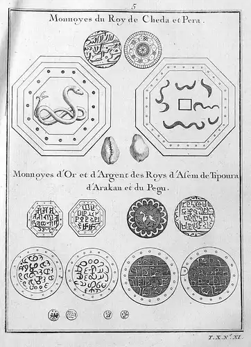 Monnoyes du Roy de Cheda et Pera - China Asia Asien Geld Münze coin money Kupferstich antique print