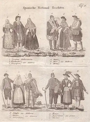 Spanische National-Trachten - Espana Spanien Spain Trachten costumes Kupferstich antique print