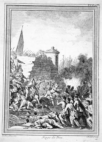 Siege du Diu - Diu Indien India siege battle Schlacht Kupferstich antique print