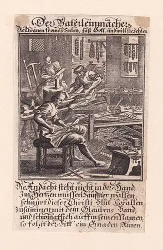 Der Vaterleinmacher - Rosenkranz Hersteller rosary maker Beruf profession Kupferstich antique print
