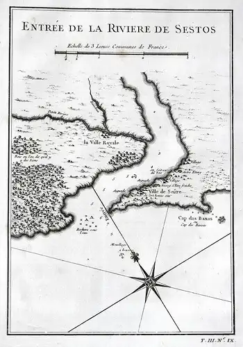 Entree de la Riviere de Sestos - Cestos River Liberia Afrika Africa Karte map Kupferstich antique print