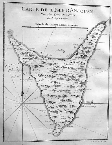 Carte de l'Isle d'Anjouan - Anjouan Komoren Indian Ocean island Insel Karte map Kupferstich antique print