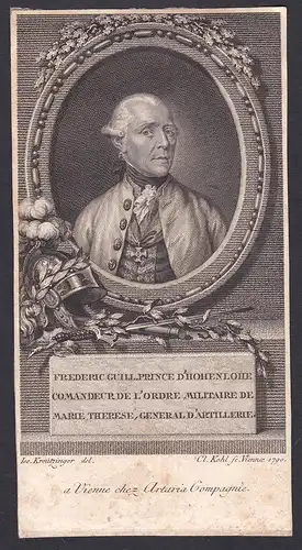 Frederic Guill. Prince d'Hohenlohe - Friedrich Wilhelm zu Hohenlohe-Kirchberg Portrait Kupferstich antique pri