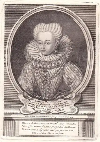 Gabrielle d'Etrees - Gabrielle d'Estrees maitresse gravure Mätresse Portrait Kupferstich antique print
