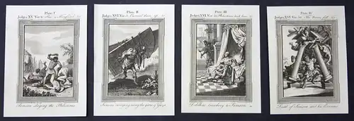 Vier original Kupferstiche aus dem 18 Jh. zum Buch Richter (Bibel)