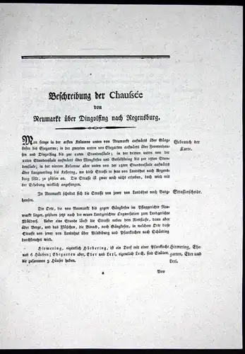 Beschreibung der Chaussee von Neumarkt über Dingolfing nach Regensburg - Beschreibung Textblätter Karte Regens