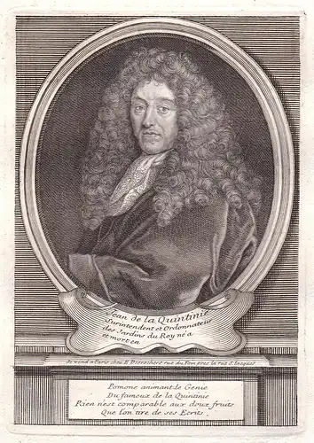 Jean de la Quintinie - Jean-Baptiste de La Quintinie jardinier agronome Versailles gravure Portrait Kupferstic