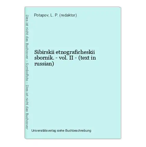 Sibirskii etnograficheskii sbornik. - vol. II - (text in russian)