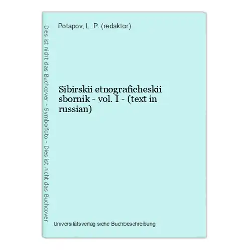 Sibirskii etnograficheskii sbornik - vol. I - (text in russian)