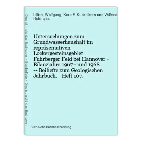 Untersuchungen zum Grundwasserhaushalt im repräsentativen Lockergesteinsgebiet Fuhrberger Feld bei Hannover -