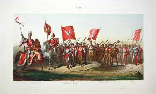 Mannschaft von Greyerz - Greyerz Schweiz Mannschaft Festzug Schlacht bei Murten Lithographie