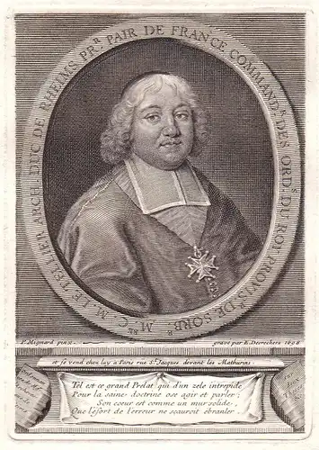M.re C. M. le Tellier - Charles Maurice Le Tellier (1642-1710) archbishop Reims gravure Portrait Kupferstich a