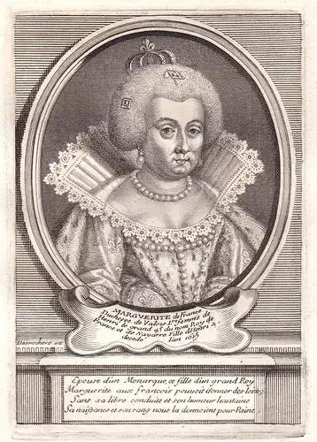 Marguerite de France -Marguerite de France Valois reine gravure Portrait Kupferstich antique print