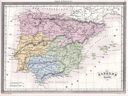 Espagne ancienne - Spain Espana Spanien Portugal Mallorca Ibiza Karte map Vuillemin