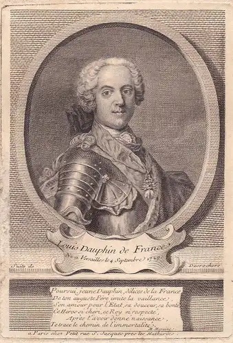 Louis Dauphin de France - Louis Ferdinand de Bourbon, dauphin de Viennois (1729-1765) France Portrait Kupferst