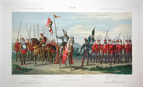 Contingent de Neuchatel II. - Aarberg Valangin Landeron Bellenot Festzug Schlacht bei Murten Lithographie