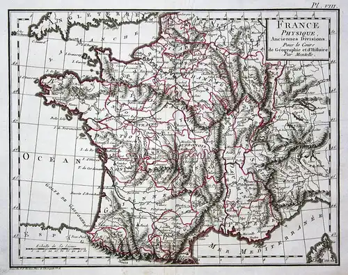 France Physique. Anciennes Divisions - France Frankreich Paris Lyon Europe Europa Karte map Mentelle