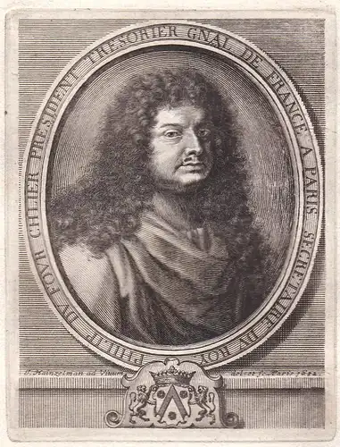 Philip du Four Chlier - Philippe Dufour secretaire du roi gravure Portrait Kupferstich antique print
