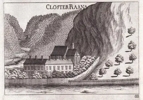 Closter Raana - Unterranna Kloster Kalvarienberg Kupferstich antique print