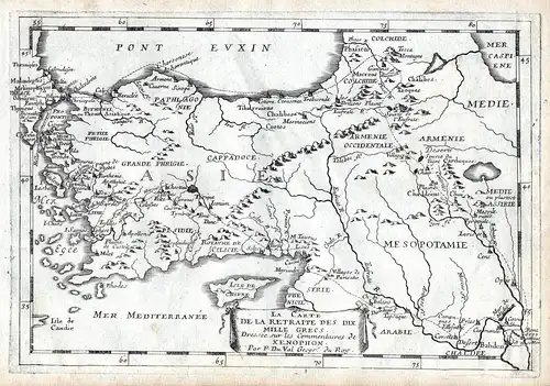 La Carte de la Retraite des Dix Mille Grecs - Cyprus Turkey Syria map carte Karte Kupferstich antique print