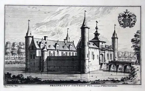 Prospectus Castelli Pul - Kasteel van 's-Gravenwezel Belgique vue Kupferstich gravure antique print