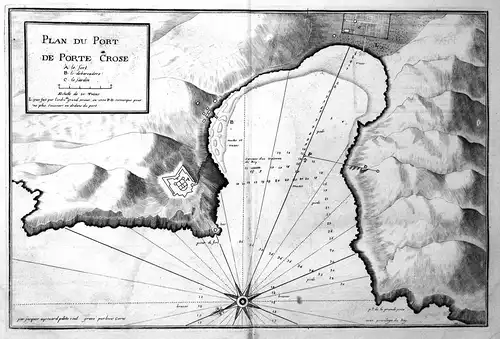 Plan du Port de Porte Crose - Port-Cros port Hafen map carte Karte Kupferstich antique print
