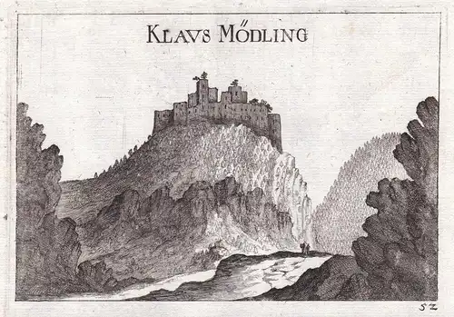 Klaus Mödling - Burg Mödling Ansicht Wiener Becken Kupferstich antique print