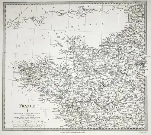 France I - France Frankreich Calvados Maine et Loire Cote du Nord SDUK Karte map Stahlstich steel engraving gr