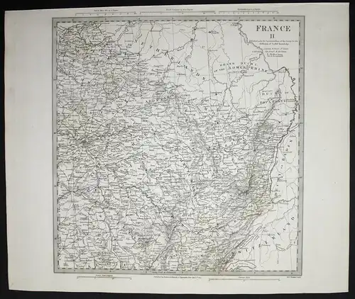 France II - France Frankreich Ardennes Aube Saone et Loire Doubs SDUK Karte map Stahlstich steel engraving gra