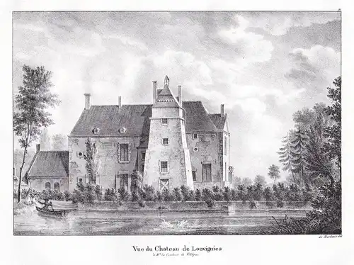 Vue du Chateau de Louvignies - Louvignies Soignies Schloss Chateau Lithographie Cloet Belgique Belgien