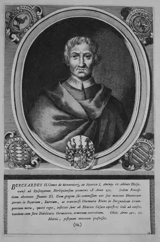 Burckardus II - Burchard II. Bischof Würzburg Portrait Kupferstich engraving