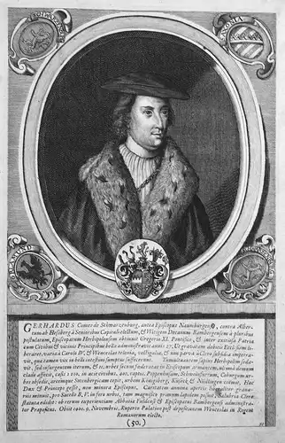 Gerhardus - Gerhard von Schwarzburg Bischof Würzburg Portrait Kupferstich engraving
