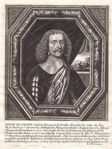 Henry de Loraine - Henri de Lorraine-Harcourt (1601-1666) Armagnac Brionne Marsan gravure Portrait Kupferstich