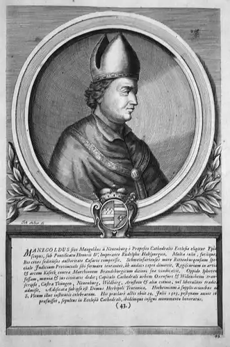 Manegoldus - Manegold von Neuenburg Würzburg Bischof Portrait Kupferstich engraving