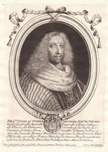 Mesre Nicolas Potier Chevalier - Nicolas Potier de Novion (1618-1693) Portrait Kupferstich engraving gravure