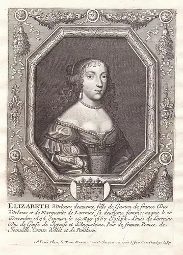 Elizabeth d'Orleans - Elisabeth Marguerite dOrleans Portrait Kupferstich engraving gravure