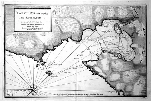 Plan du Portvendre en Roussillon - Port-Vendres Roussillon map carte Karte Hafen harbour port gravure