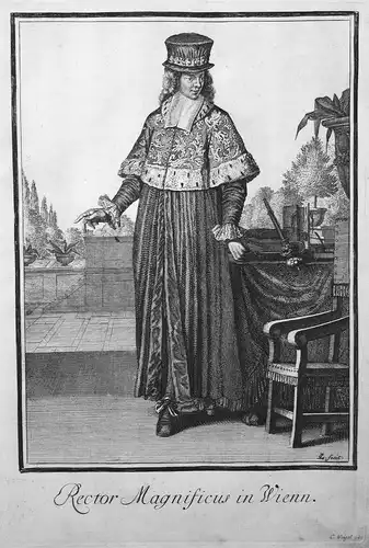 Rector Magnificus in Wienn - Wien Österreich Vienna Trachten costumes Kupferstich antique print