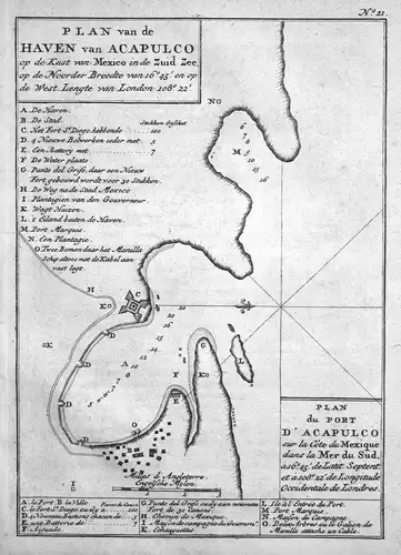 Plan van de Haven van Acapulco - Acapulco de Juarez Mexico Karte map Kupferstich antique print