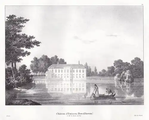 Chateau d'Emissen - Emissen Anvers Antwerpen Schloss Chateau Lithographie Cloet Belgique Belgien