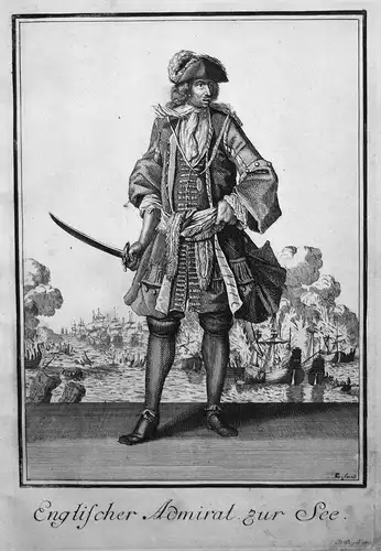 Englischer Admiral zur See - England Great Britain Admiral Trachten costumes Kupferstich antique print