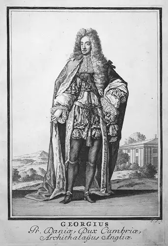 Georgius Pr. Daniae, Dux Cumbriae, Archithalaßus Angliae - Prince George of Denmark Kupferstich antique print