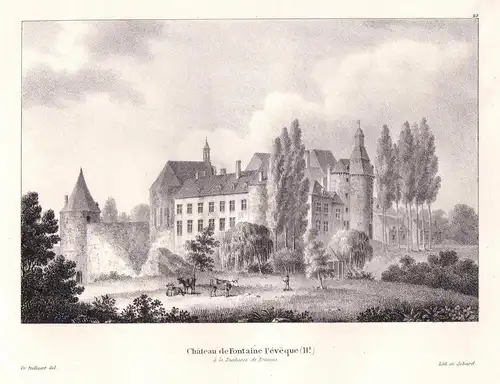 Chateau de Fontaine l'eveque - Schloss Bivort Fontaine l'eveque chateau Lithographie Cloet Belgique Belgien