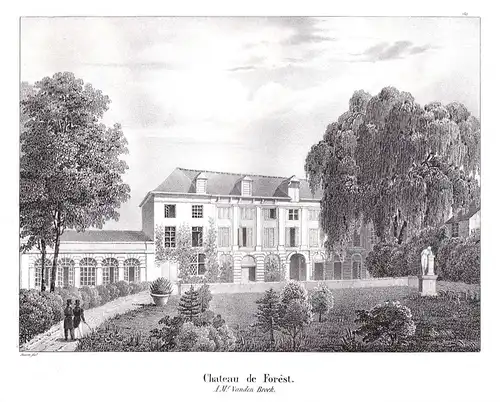 Chateau de Forest - Vorst Forest chateau Schloss Brüssel Bruxellus Lithographie Cloet Belgique Belgien