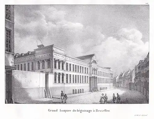 Grand hospice du berguinage a Bruxelles - Bruxelles Brüssel Hospiz hospice Lithographie Cloet Belgique Belgien