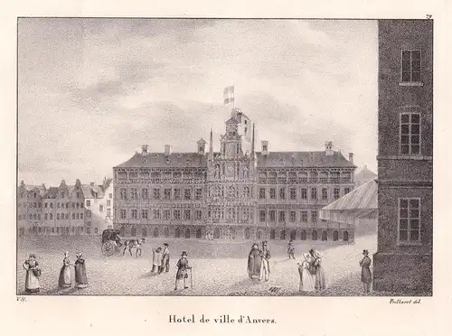 Hotel de ville d'Anvers - Rathaus mairie Antwerpen Anvers Flandern Lithographie Cloet Belgique Belgien